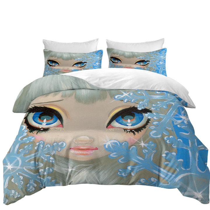 Faces of Faery _135 Beautiful Snowflake Ice Girl Duvet Cover Queen