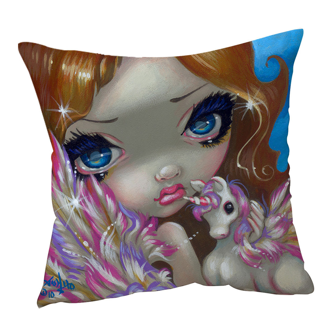 Faces of Faery _136 Purplish Girl and Unicorn Cushion Cover