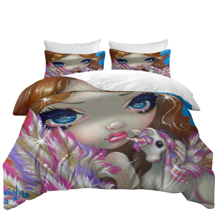 Faces of Faery _136 Purplish Girl and Unicorn Duvet Covers King