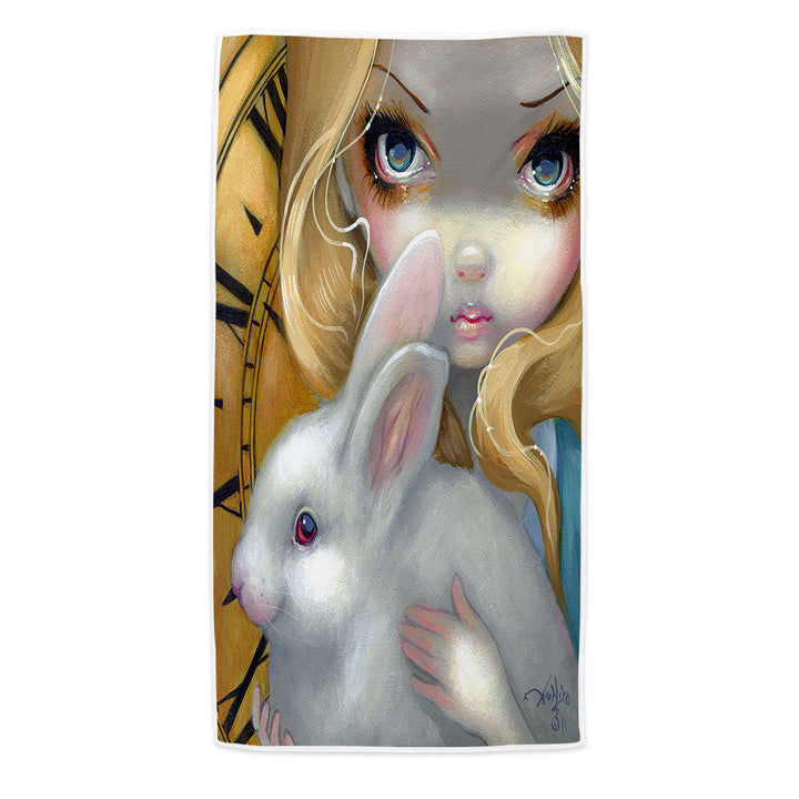 Faces of Faery _141 Blond Alice Girl and Bunny Beach Towel