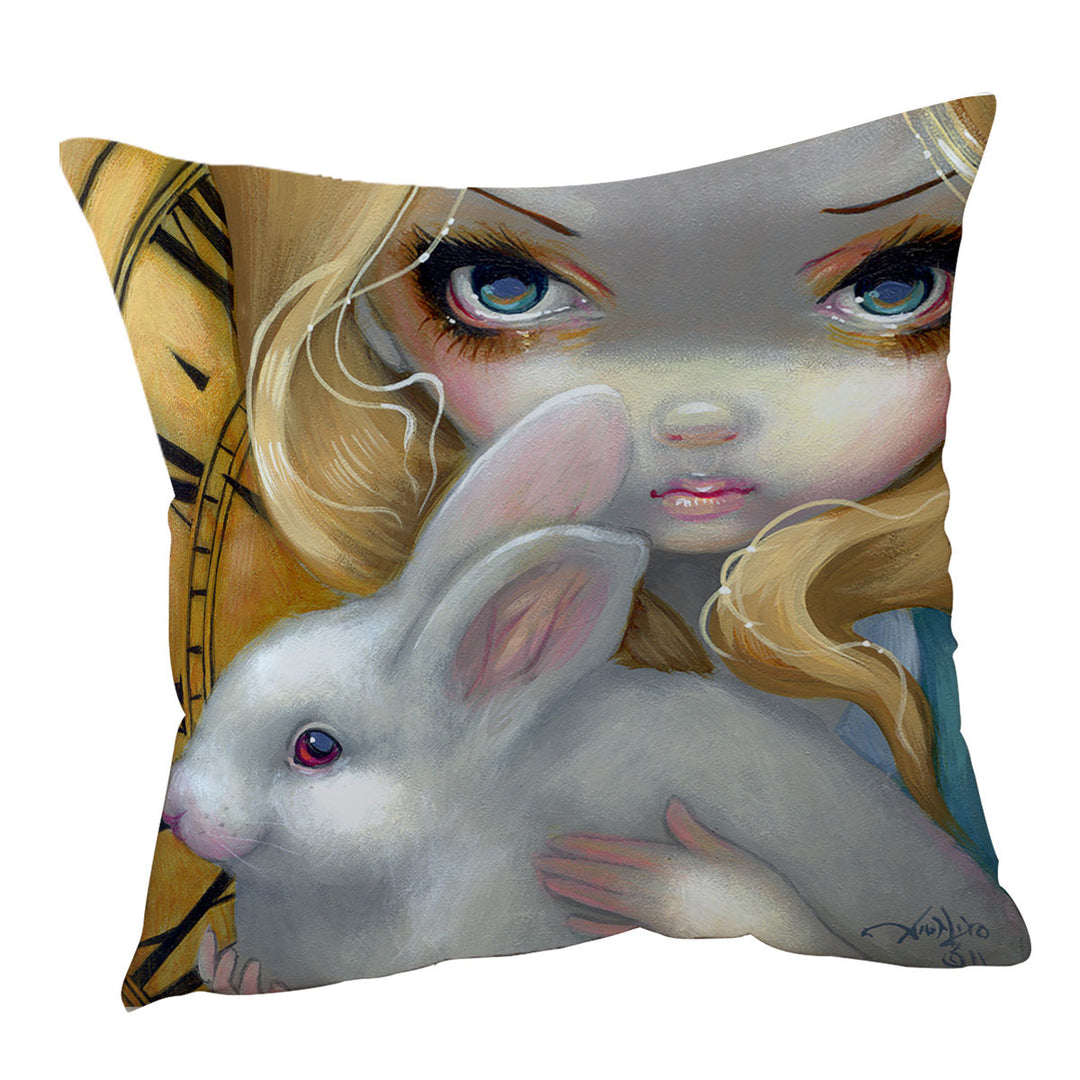 Faces of Faery _141 Blond Alice Girl and Bunny Throw Pillows