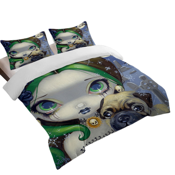 Faces of Faery _145 Cemetery Goth Girl and Pug Dog Good Duvet Covers