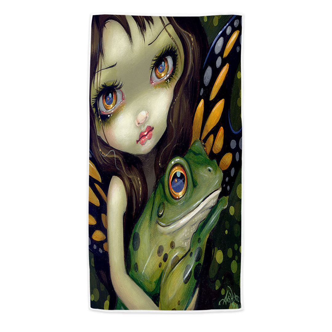 Faces of Faery _146 Butterfly Fairy and Her Frog Beach Towel