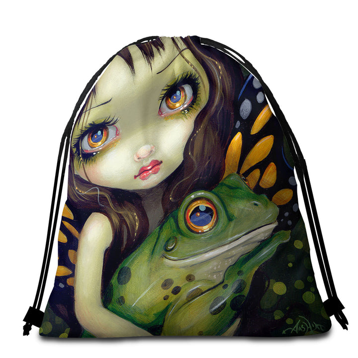 Faces of Faery _146 Butterfly Fairy and Her Frog Lightweight Beach Towel