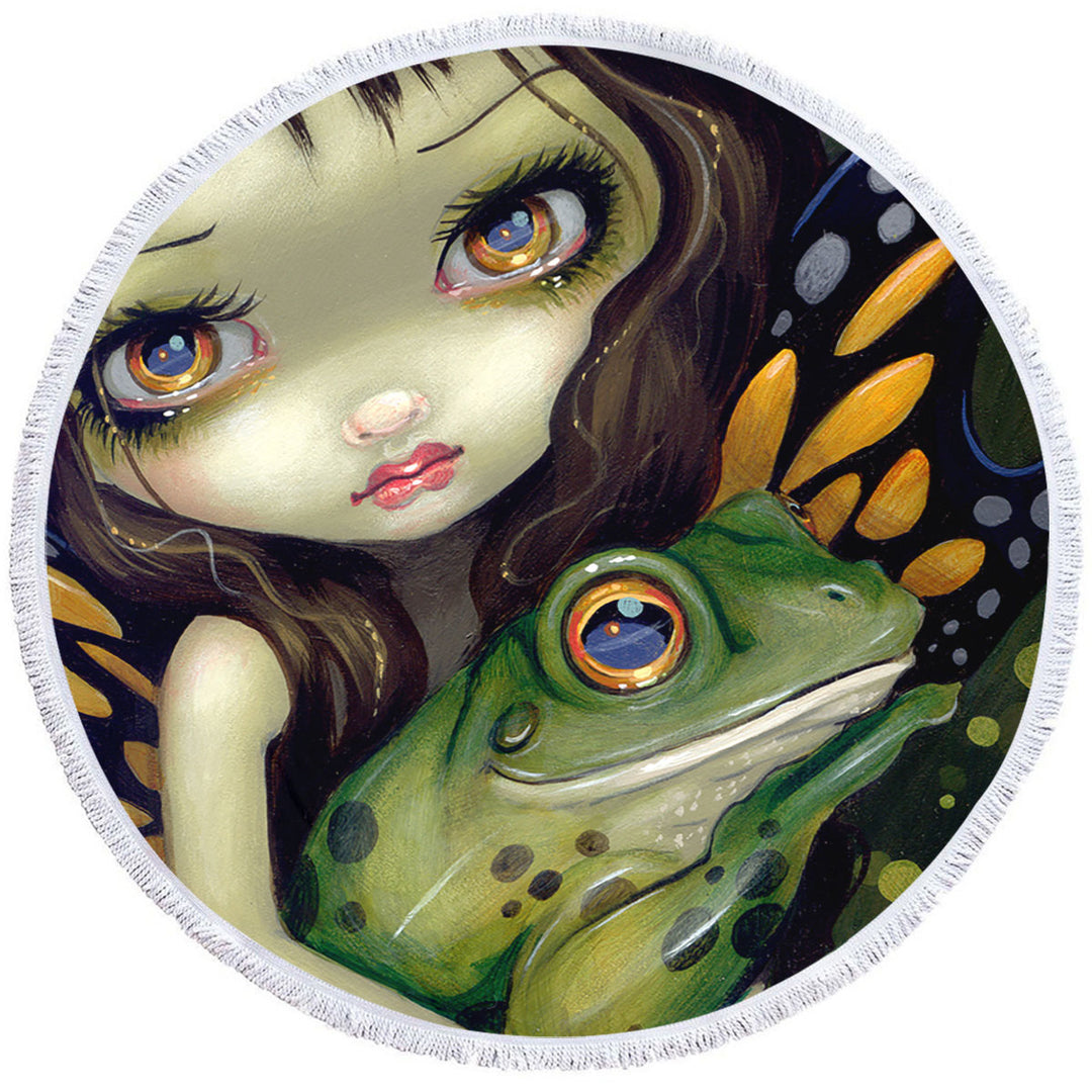 Faces of Faery _146 Butterfly Fairy and Her Frog Microfiber Beach Towel