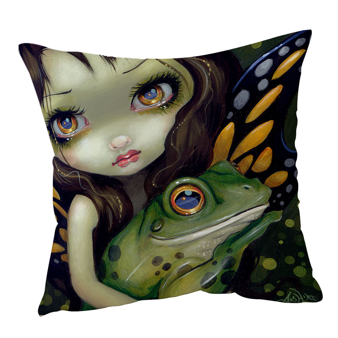 Faces of Faery _146 Butterfly Fairy and Her Frog Sofa Pillows