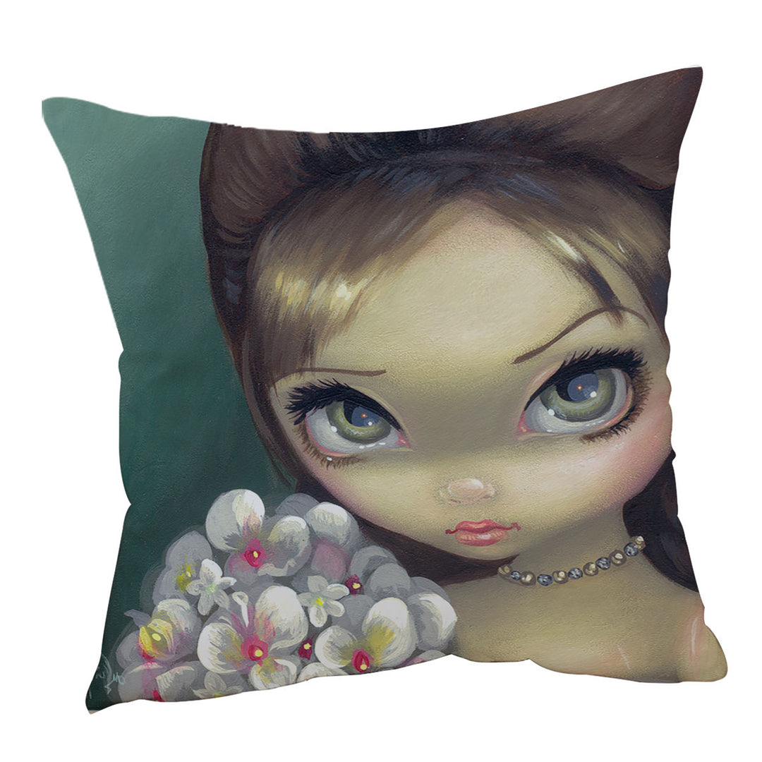 Faces of Faery _147 Elegant Girl with Flower Bouquet Cushion Cover