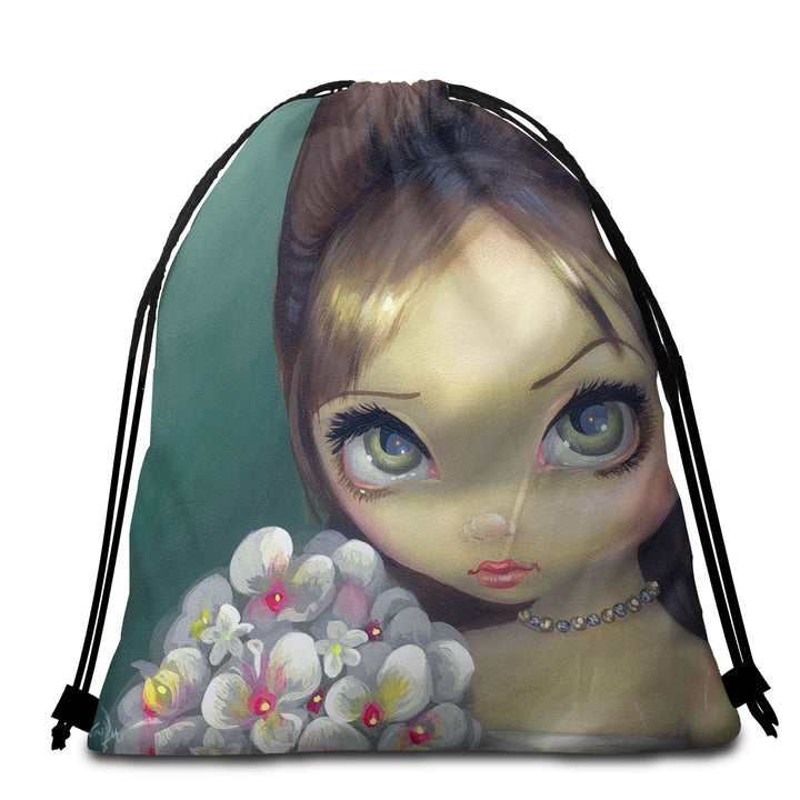 Faces of Faery _147 Elegant Girl with Flower Bouquet Lightweight Beach Towel