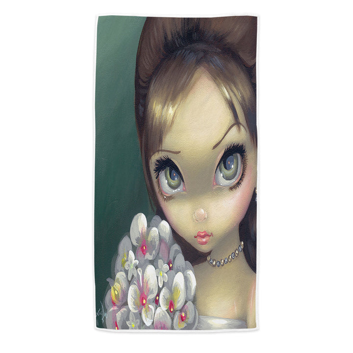 Faces of Faery _147 Elegant Girl with Flower Bouquet Womens Beach Towel