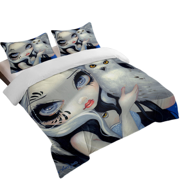 Faces of Faery _149 Goth Girl with Her White Owl California King Duvet Cover