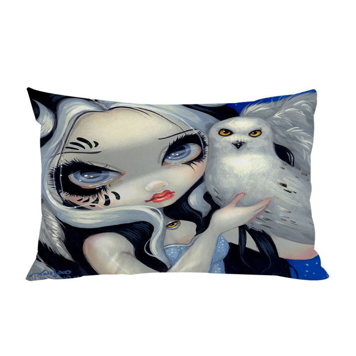 Faces of Faery _149 Goth Girl with Her White Owl Pillowcase