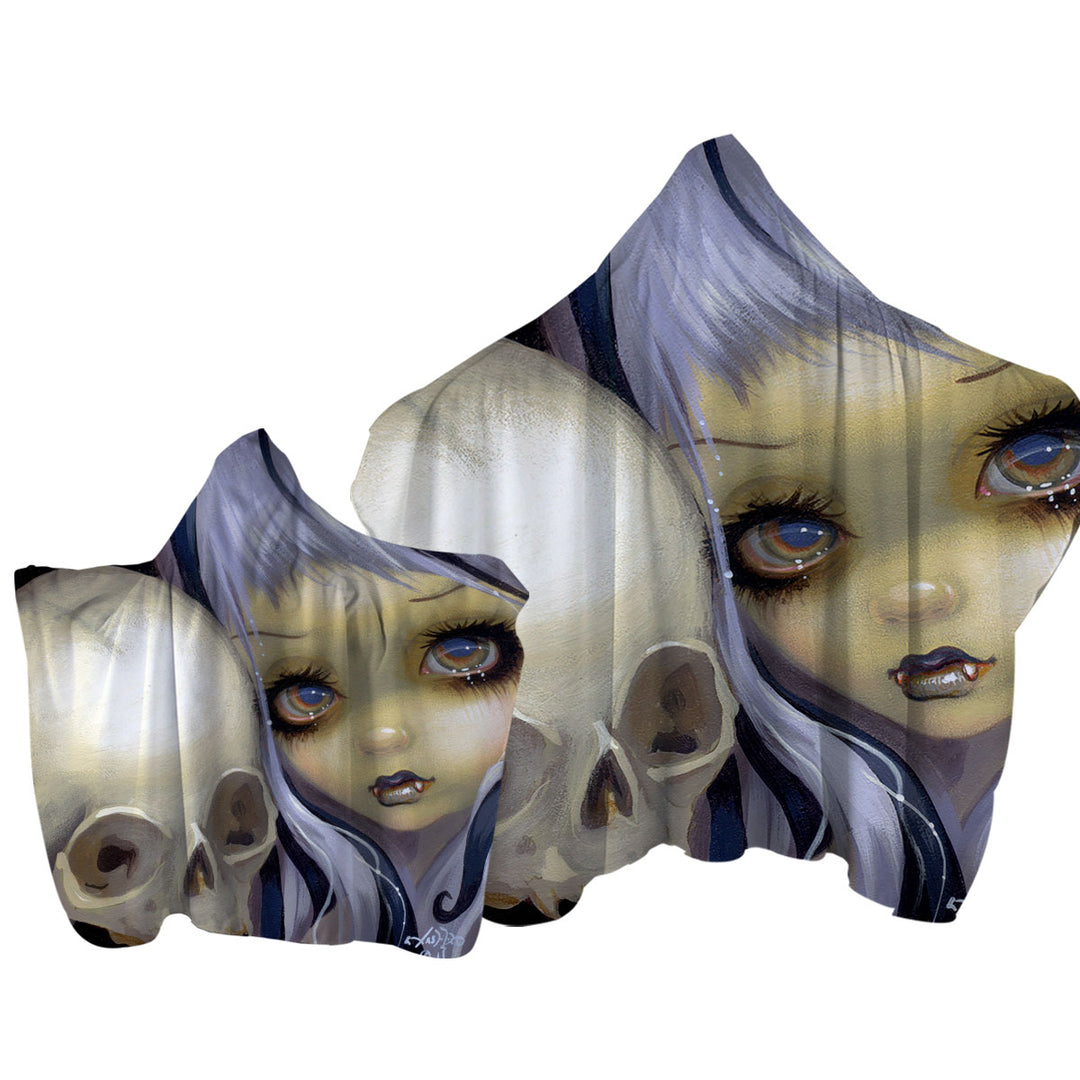 Faces of Faery _153 Vampire Girl and Scary Skull Hooded Beach Towel