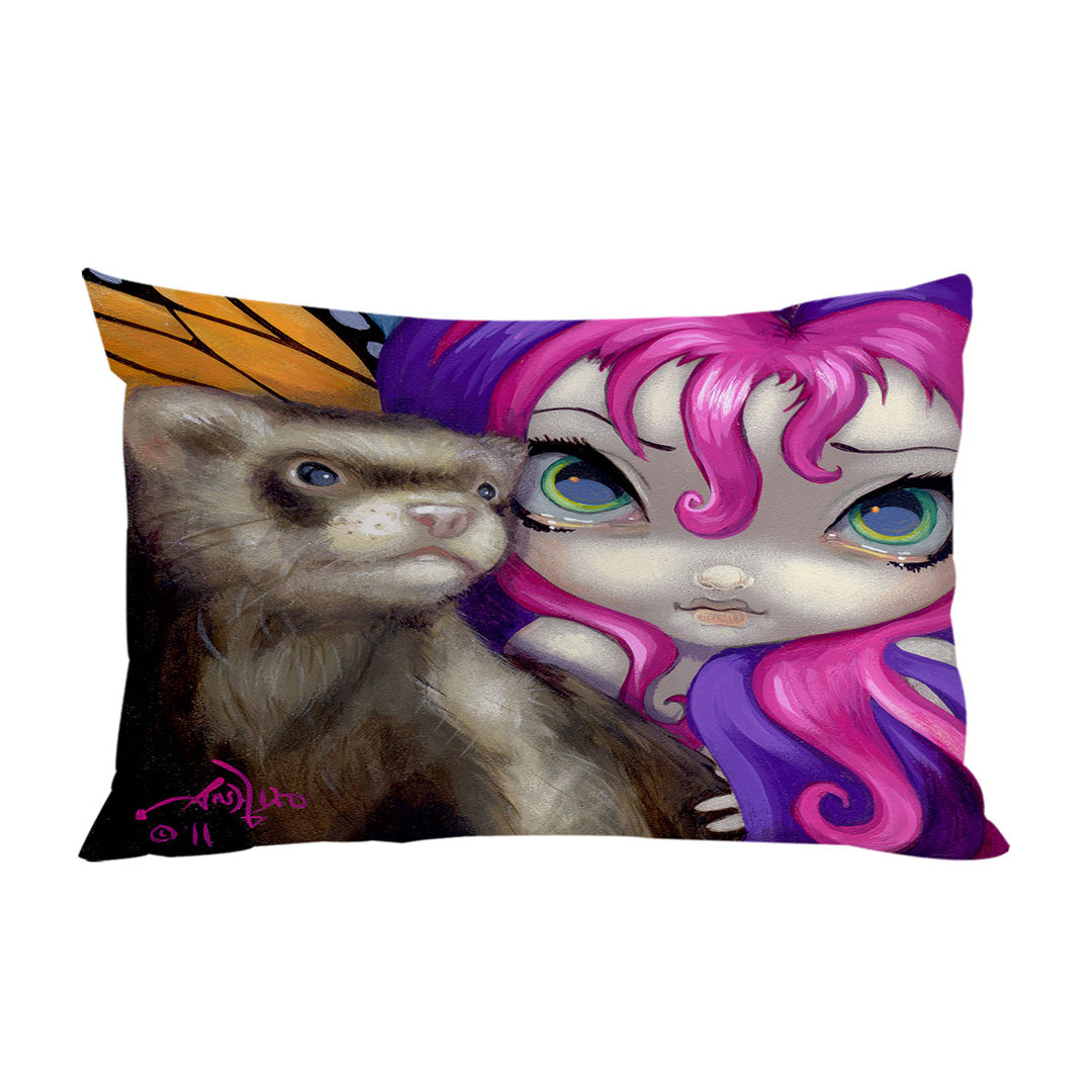 Faces of Faery _154 Purplish Girl With Her Ferret Pillowcase