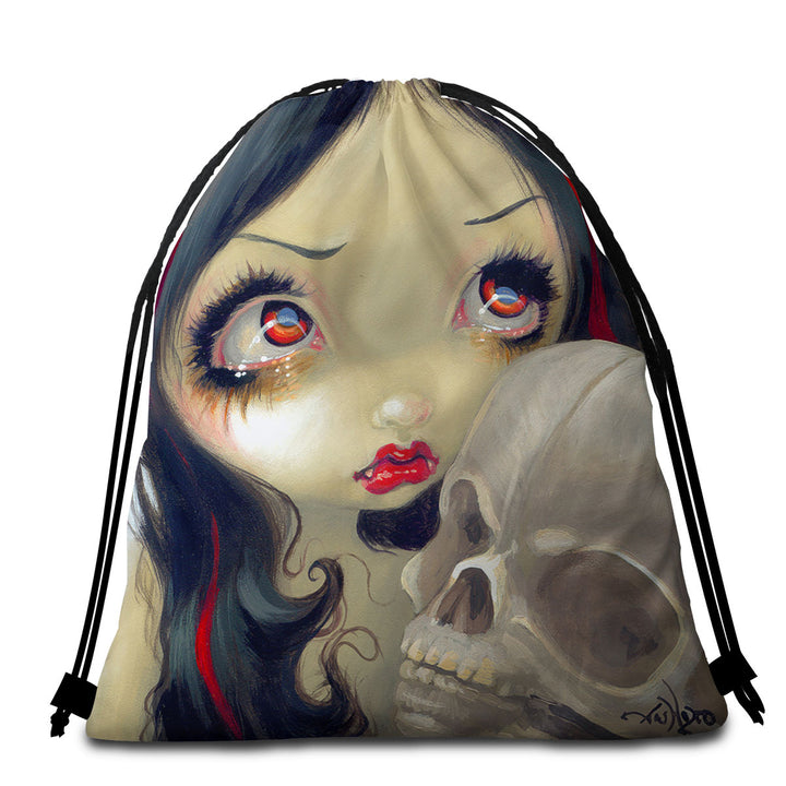 Faces of Faery _163 Scary Skull and Vampire Girl Beach Towels and Bags Set