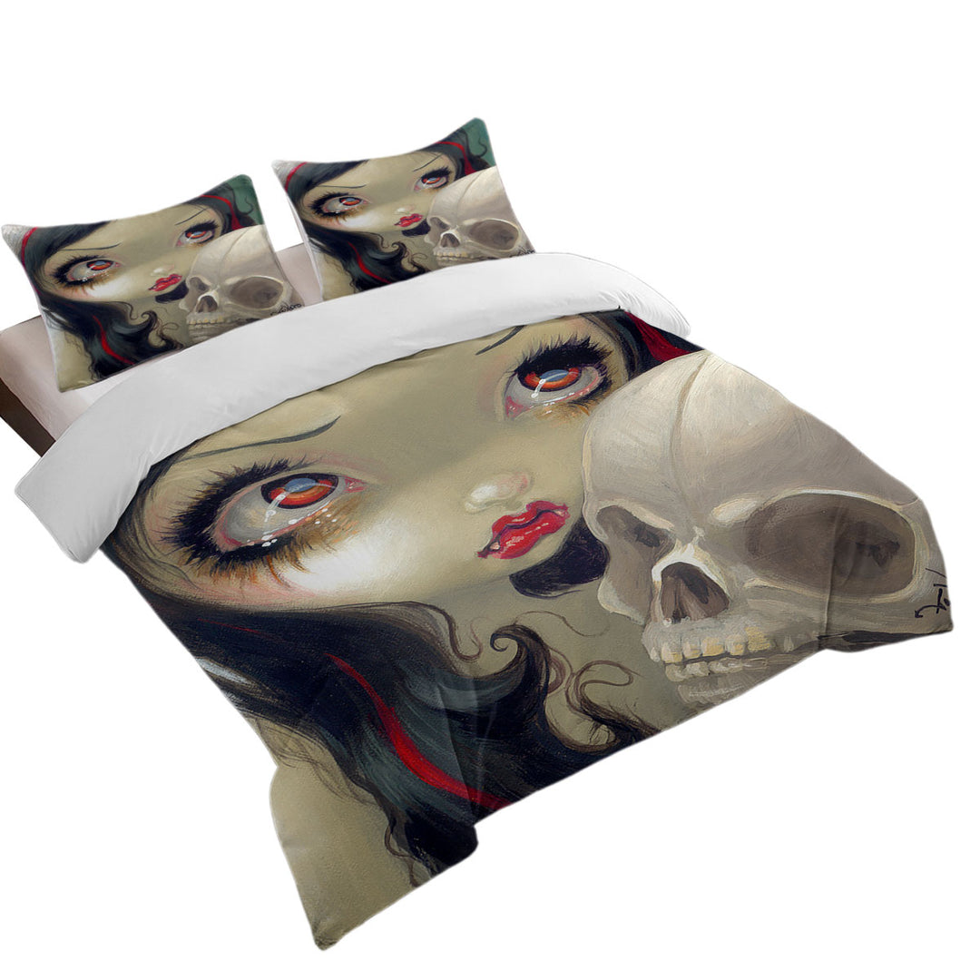 Faces of Faery _163 Scary Skull and Vampire Girl Duvet Cover