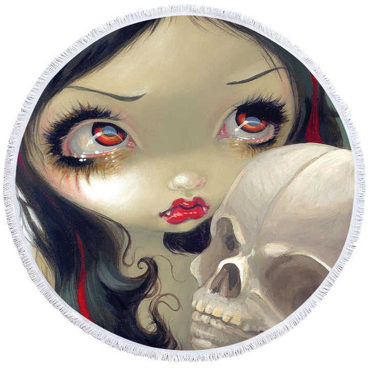 Faces of Faery _163 Scary Skull and Vampire Girl Round Beach Towel