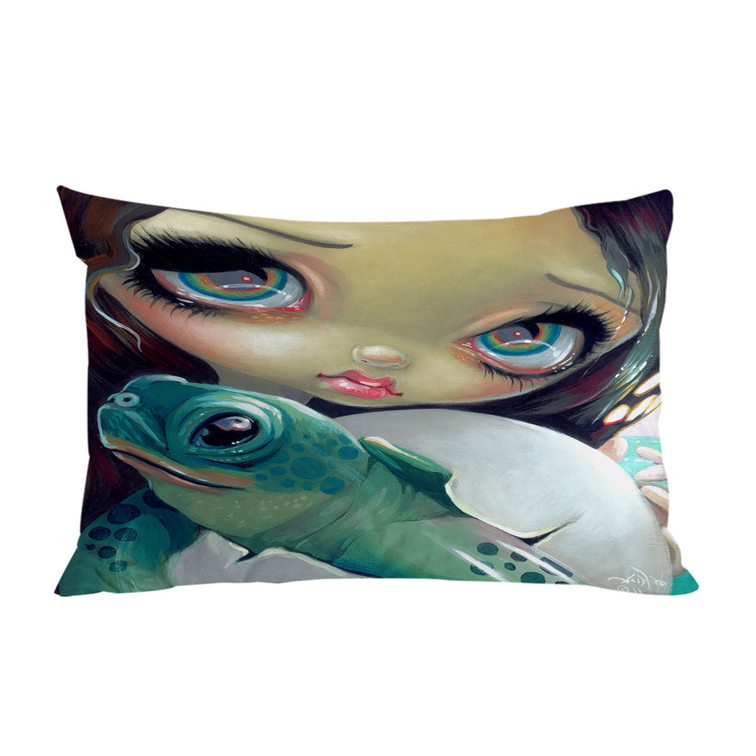 Faces of Faery _164 Cute Girl with Baby Turtle Pillowcase