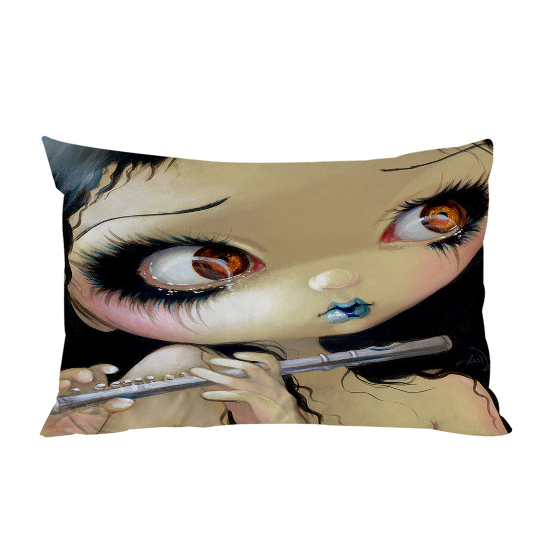 Faces of Faery _168 Cute Girl Playing the Flute Pillow Cases