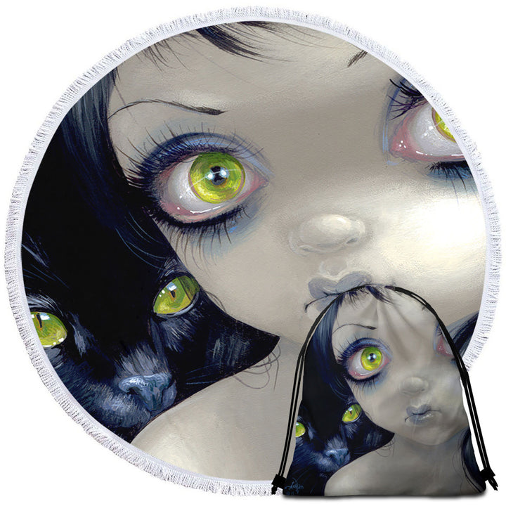 Faces of Faery _170 Beautiful Cat Eyes Girl Beach Towels