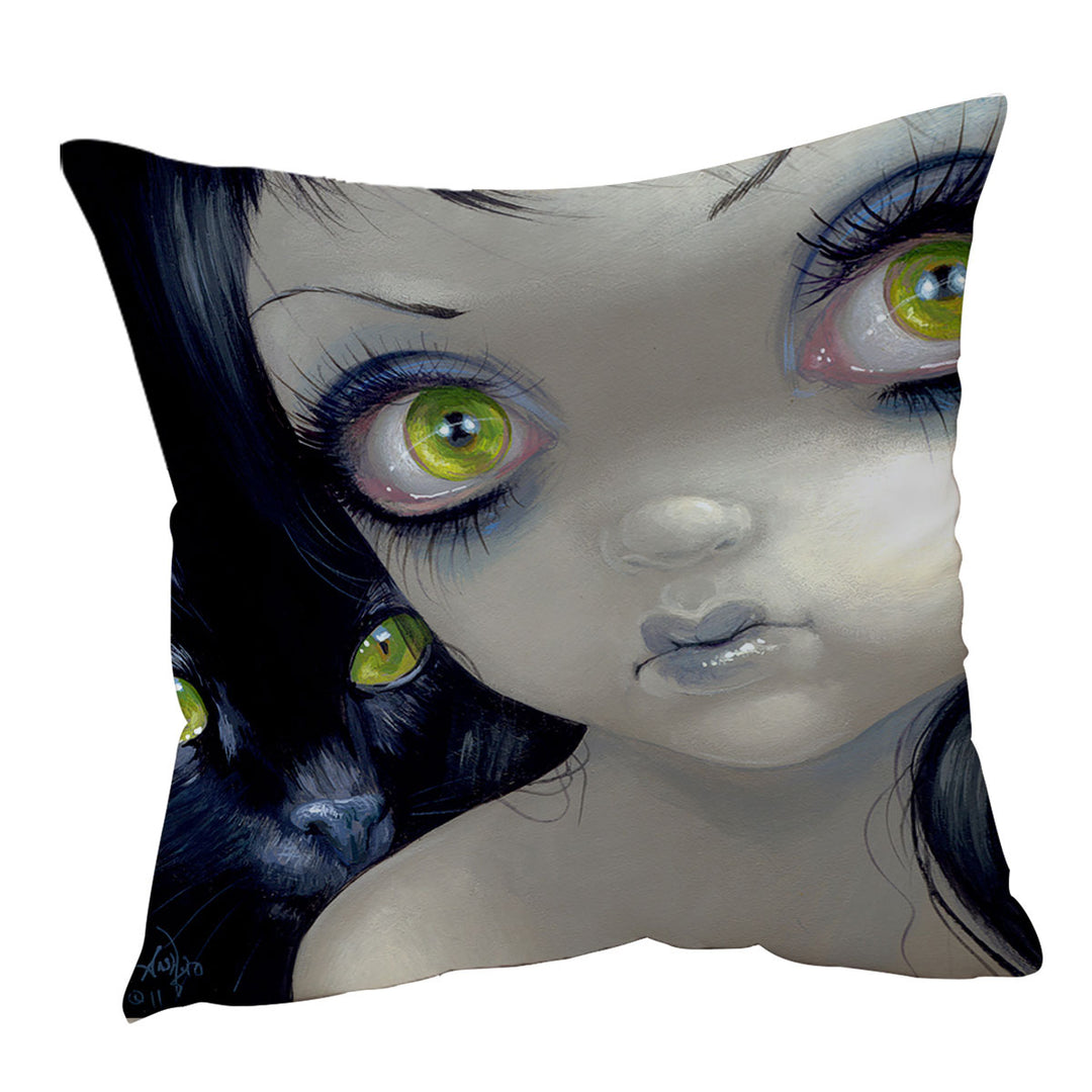 Faces of Faery _170 Beautiful Cat Eyes Girl Throw Pillow Cover