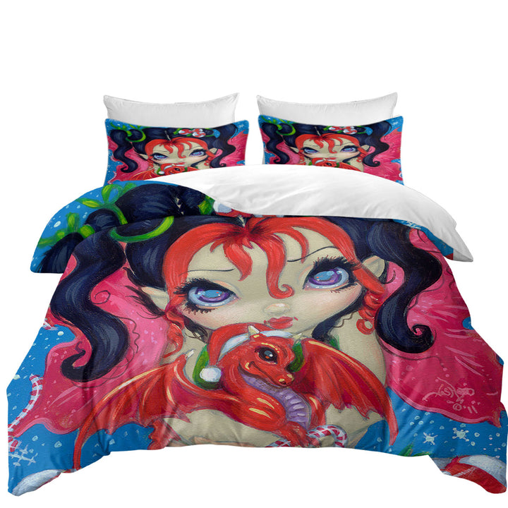 Faces of Faery _182 Christmas Fairy and Dragonling King Duvet Cover set