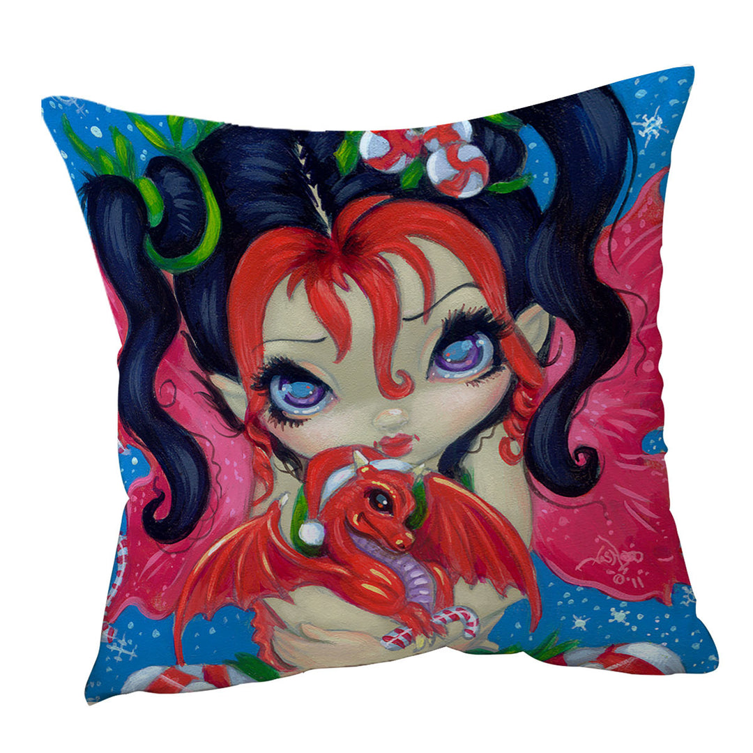 Faces of Faery _182 Christmas Fairy and Dragonling Sofa Pillows