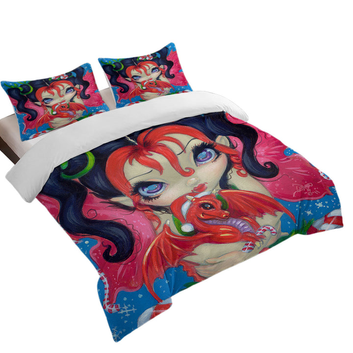 Faces of Faery _182 Christmas Fairy and Dragonling full Size Duvet Cover