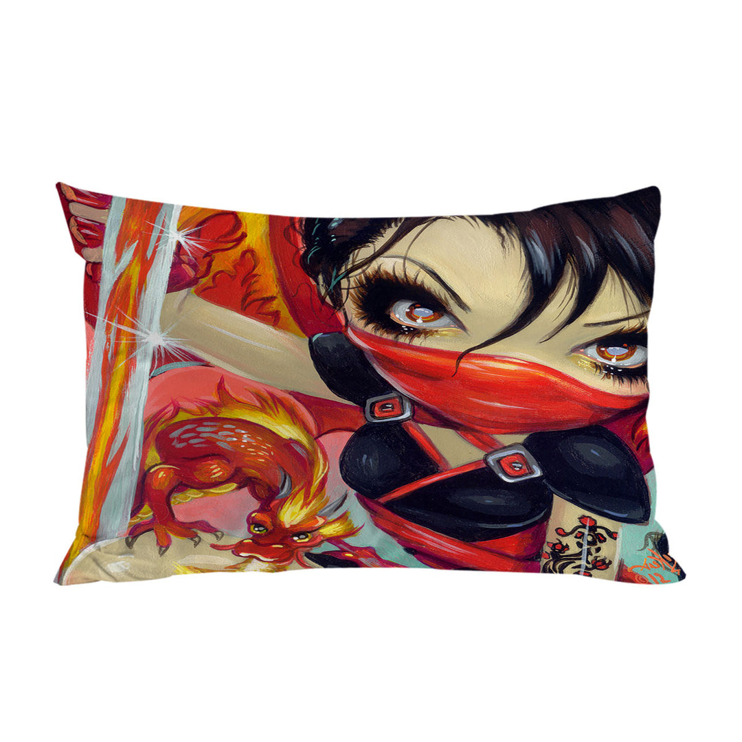 Faces of Faery _185 Ninja Girl and Fire Dragon Bed Covers