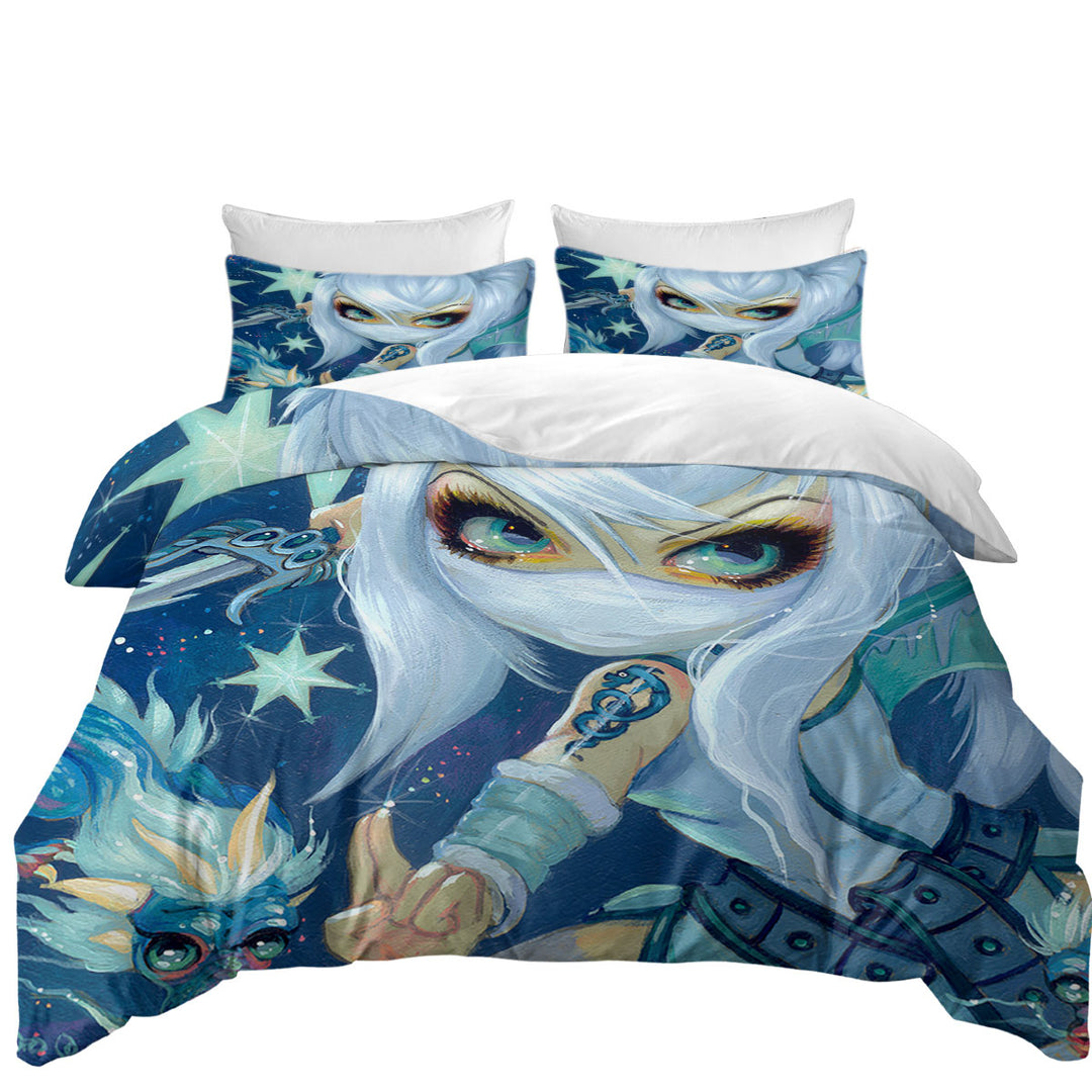 Faces of Faery _187 Ninja Girl and Star Dragon Duvet Cover