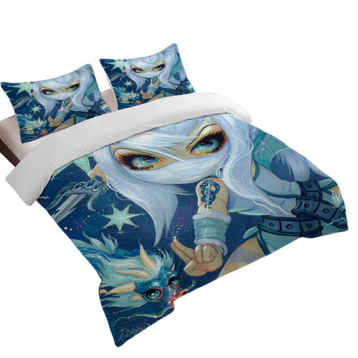 Faces of Faery _187 Ninja Girl and Star Dragon King Size Duvet Cover