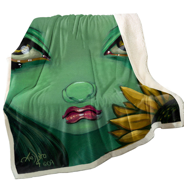 Faces of Faery _19 Green Girl with Sunflower Sofa Blankets