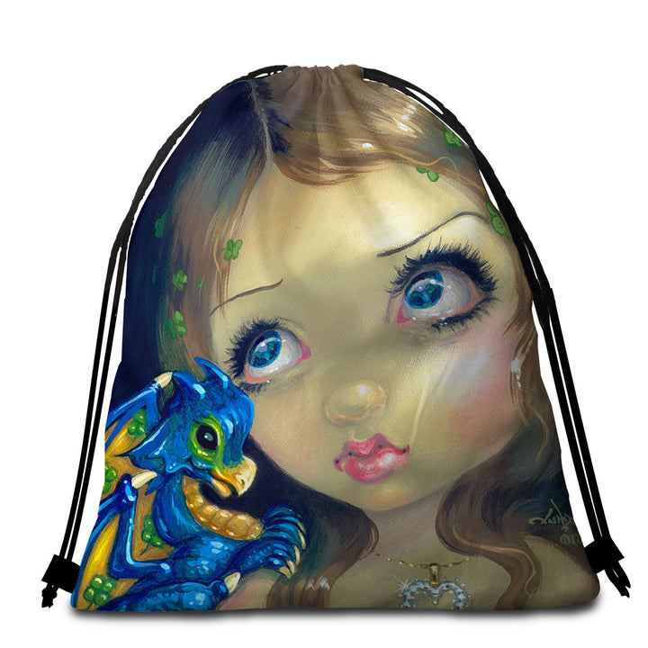 Faces of Faery _190 Clover Girl and Dragonling Beach Towels and Bags Set