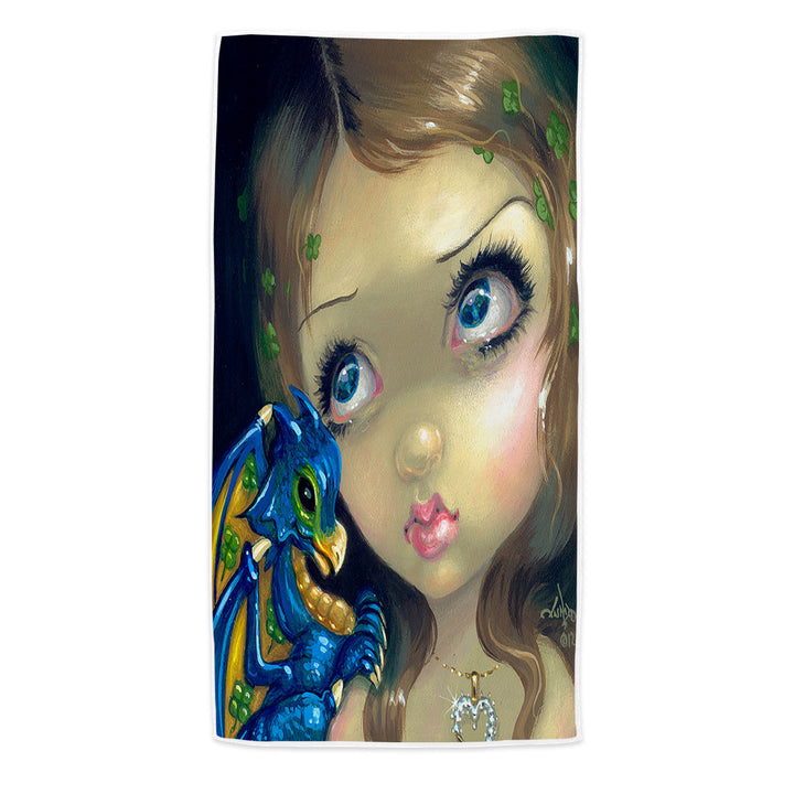 Faces of Faery _190 Clover Girl and Dragonling Beach Towels