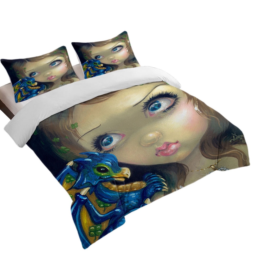 Faces of Faery _190 Clover Girl and Dragonling Duvet Cover