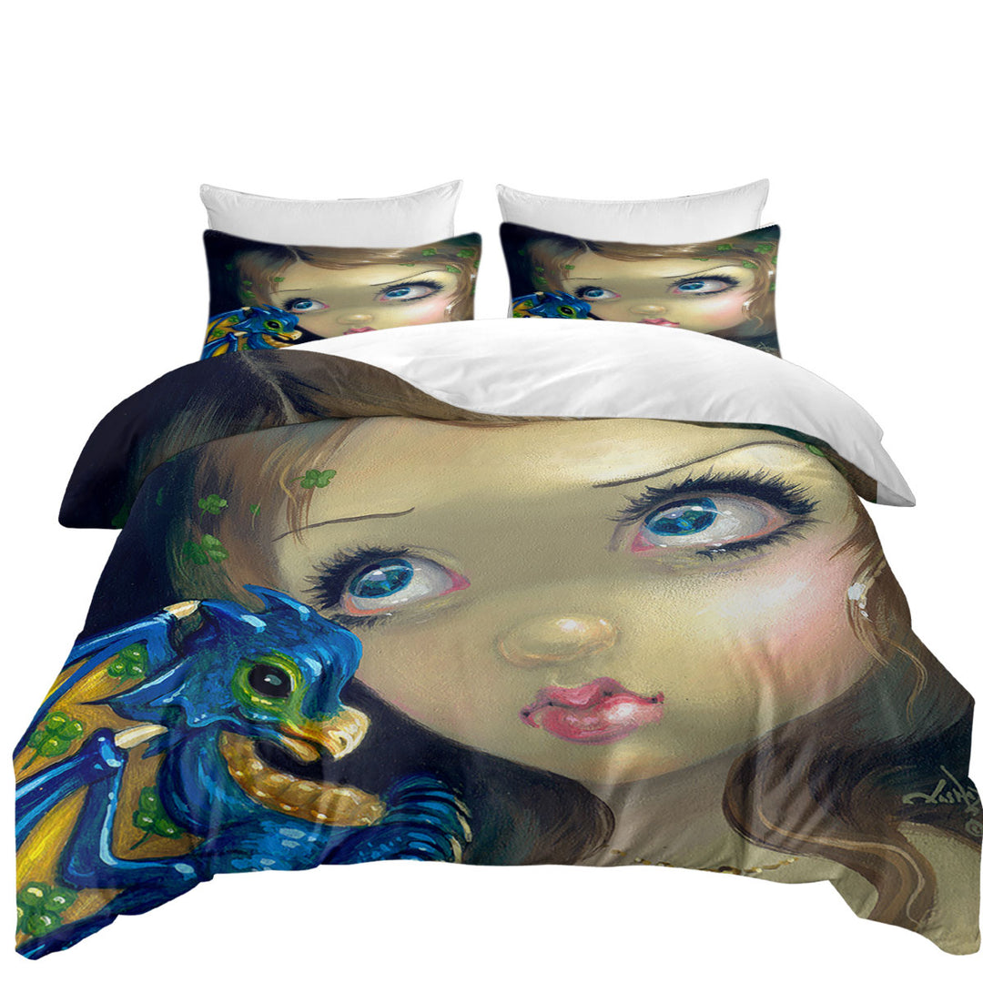 Faces of Faery _190 Clover Girl and Dragonling Duvet Covers