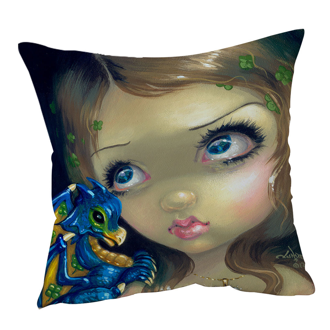 Faces of Faery _190 Clover Girl and Dragonling Sofa Pillow