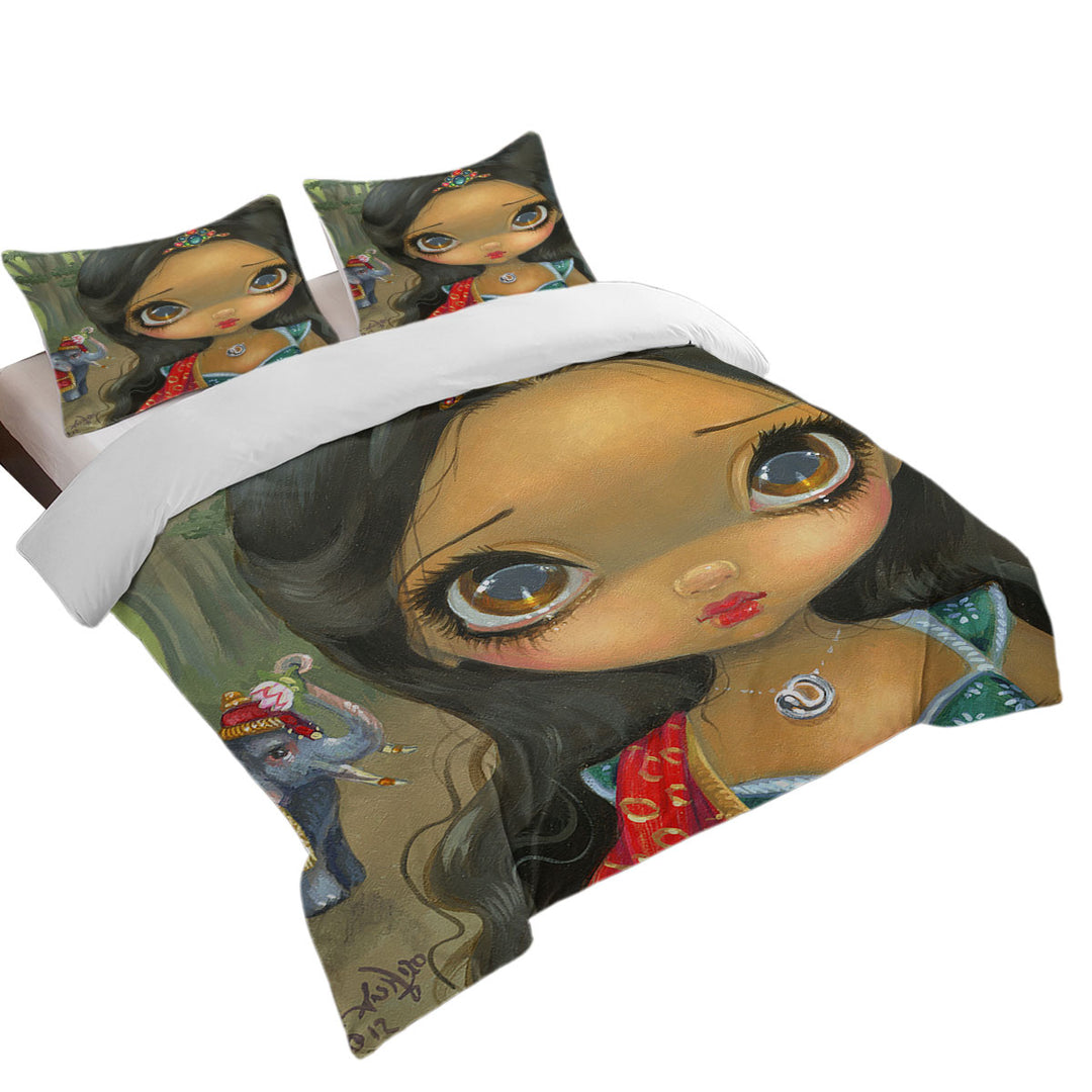 Faces of Faery _192 Indian Princess Girl and Elephant Duvet Covers