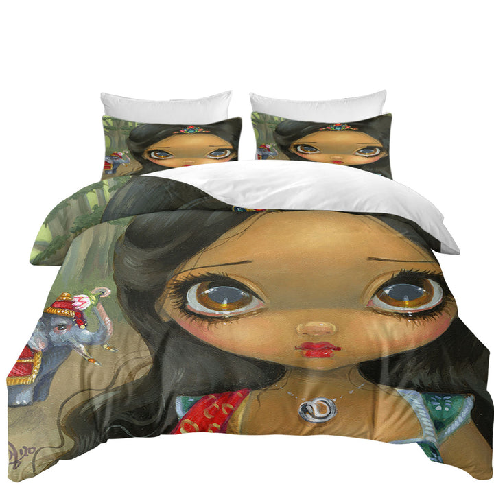 Faces of Faery _192 Indian Princess Girl and Elephant Oversized King Duvet Cover