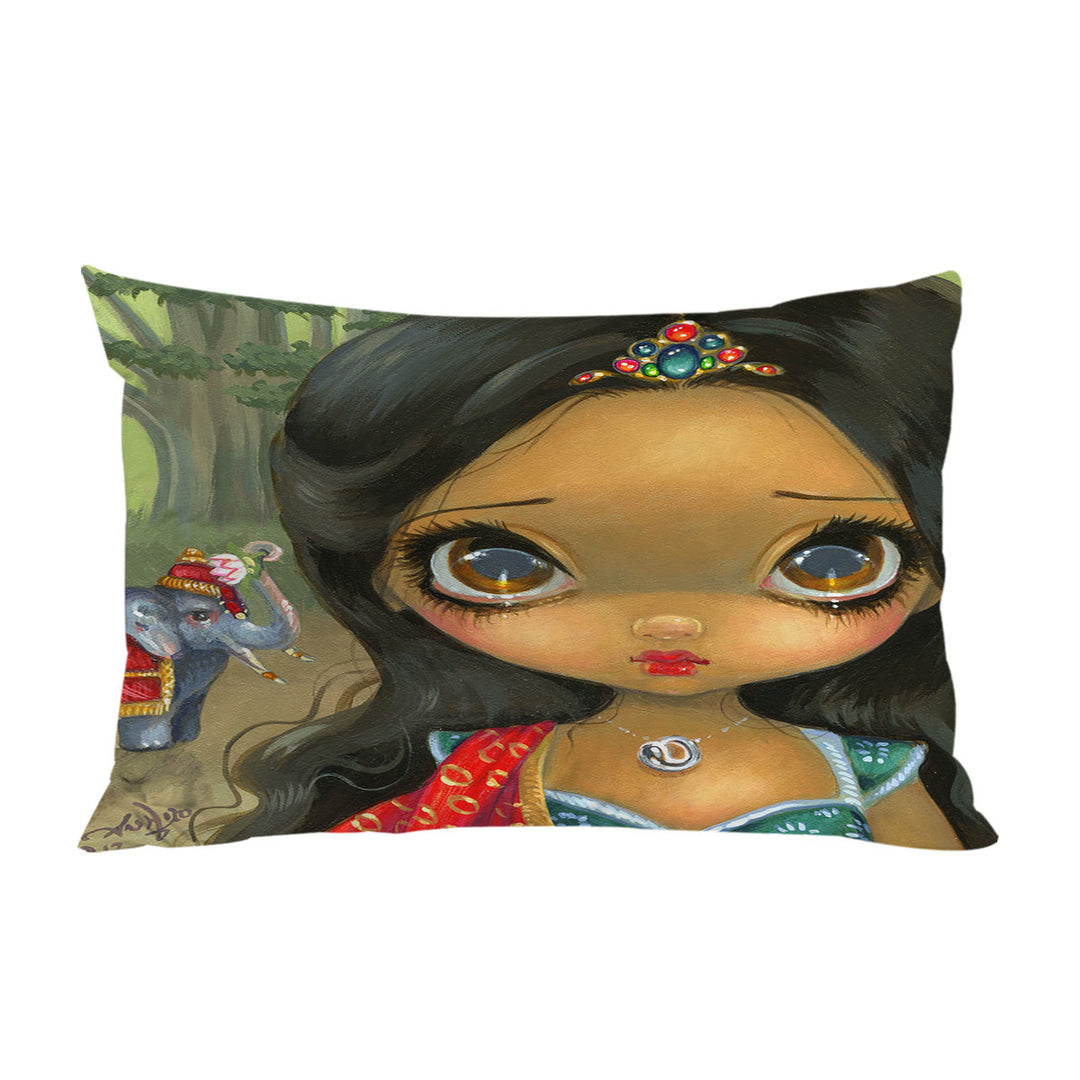 Faces of Faery _192 Indian Princess Girl and Elephant Pillow Cases