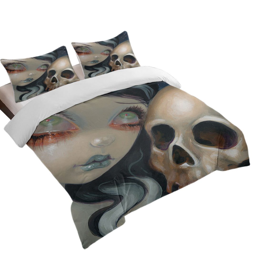 Faces of Faery _196 Scary Skull and Gothic Girl Oversized King Duvet Cover