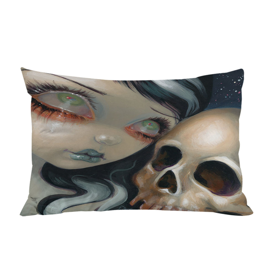 Faces of Faery _196 Scary Skull and Gothic Girl Pillowcase