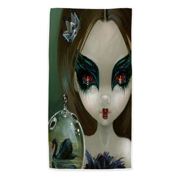 Faces of Faery _201 Black Swan Ballerina Beach Towels