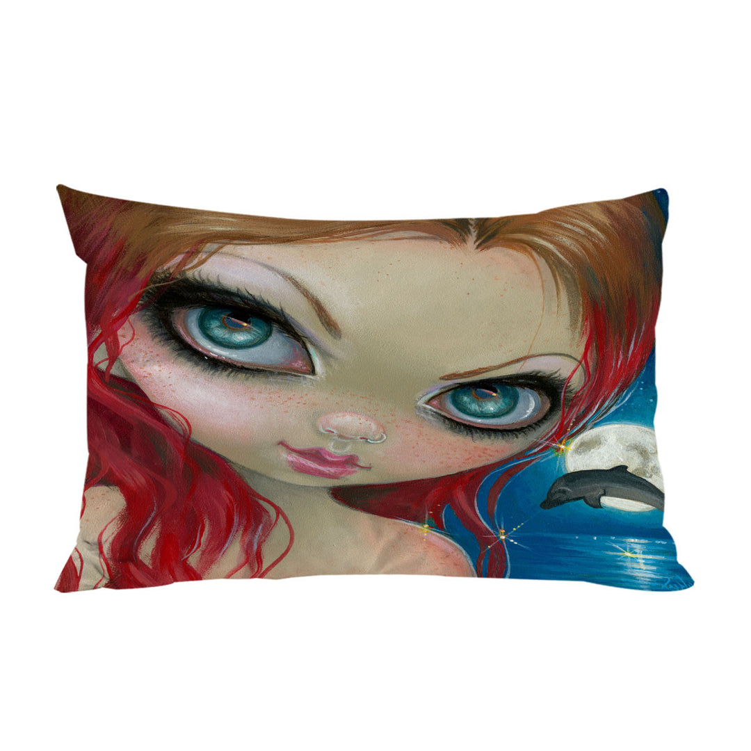 Faces of Faery _222 Cool Redhead Girl and Dolphin Pillowcase