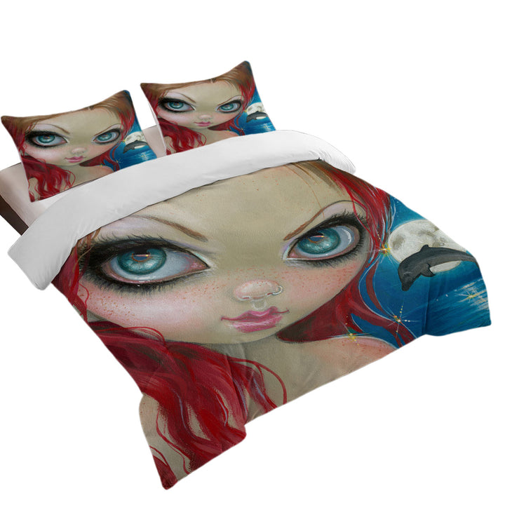 Faces of Faery _222 Cool Redhead Girl and Dolphin Twin Duvet Covers