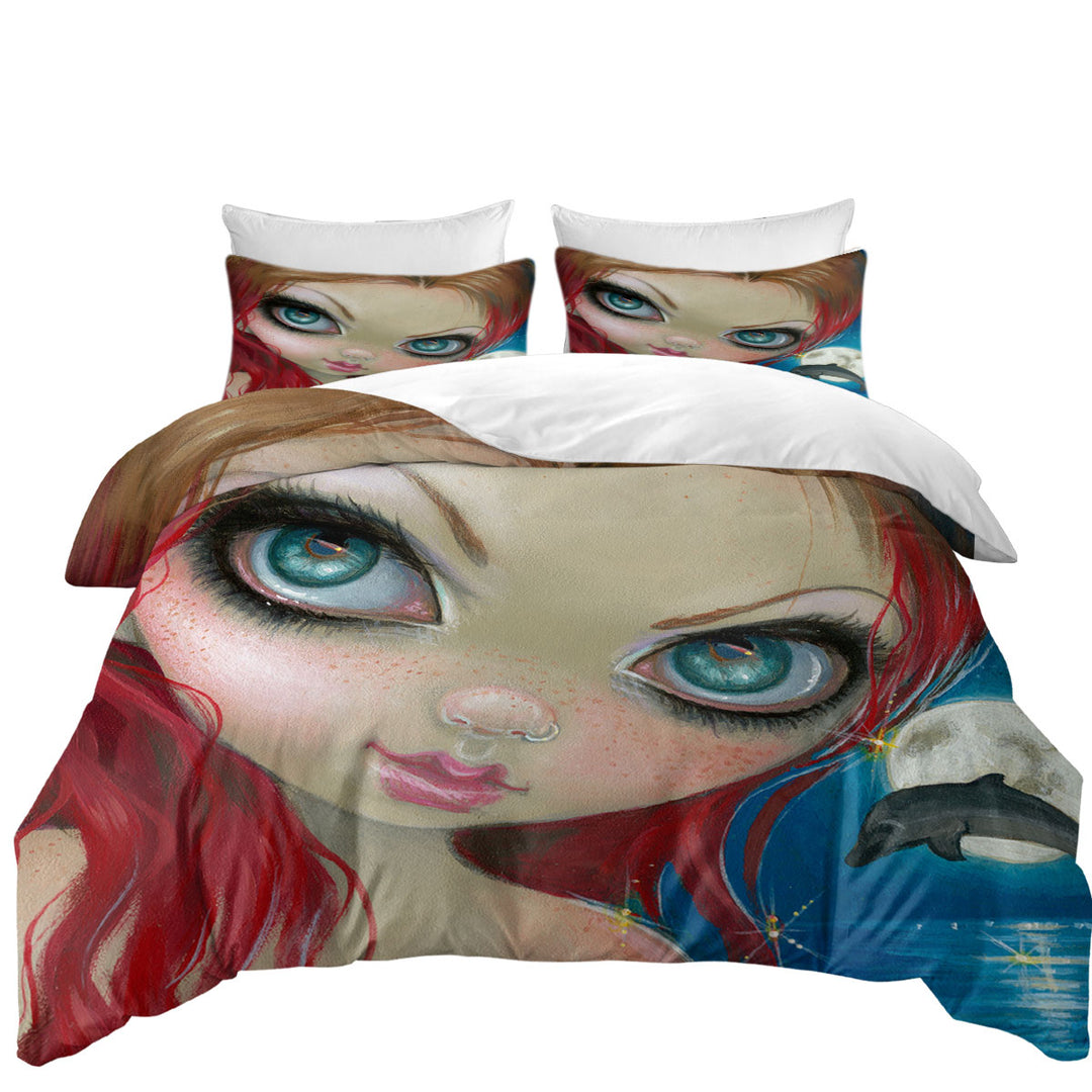 Faces of Faery _222 Cool Redhead Girl and Dolphin Twin xl Duvet Covers