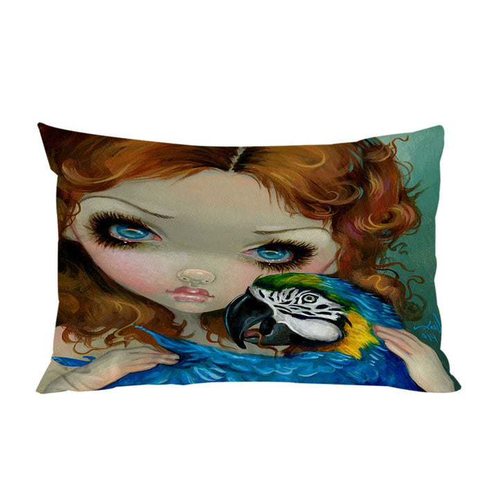 Faces of Faery _223 Redhead Girl with Macaw Parrot Pillow Cases