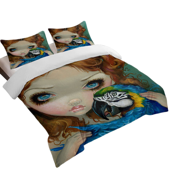 Faces of Faery _223 Redhead Girl with Macaw Parrot Twin xl Duvet Covers