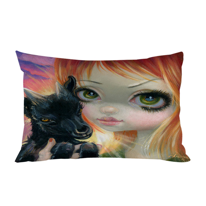 Faces of Faery _224 Sunset Girl with Her Baby Goat throw pillow case covers