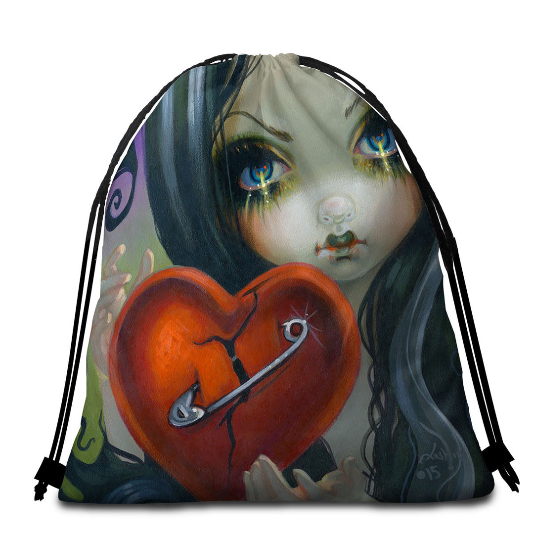 Faces of Faery _230 Goth Girl Fixing a Broken Heart Beach Towel Bags