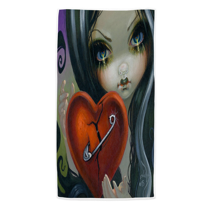 Faces of Faery _230 Goth Girl Fixing a Broken Heart Beach Towels